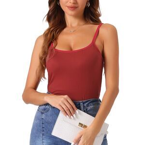 Built in Bra Slim Fit Adjustable Spaghetti Strap Scoop Neck Tank Top Claret